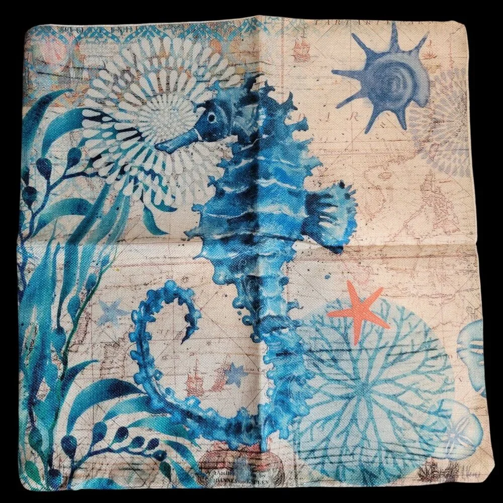 Ocean Theme Sea Turtle Seahorse Woven Decorative Pillow Covers Set of 2
